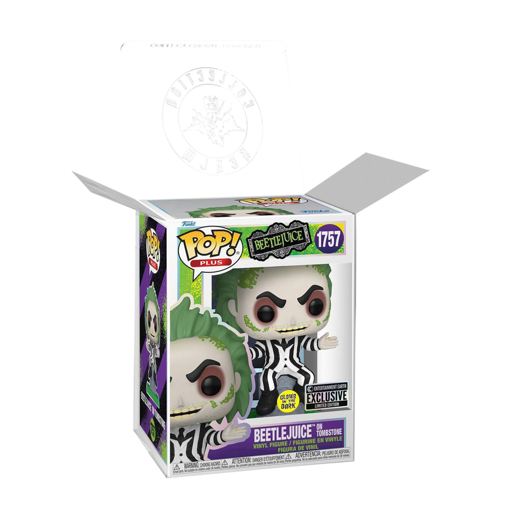 Beetlejuice on Tombstone Funko Pop! Plus - Approx. 4 1/2" Glows In The Dark Entertainment Earth Exclusive Collectible Vinyl Figure #1757 with Display