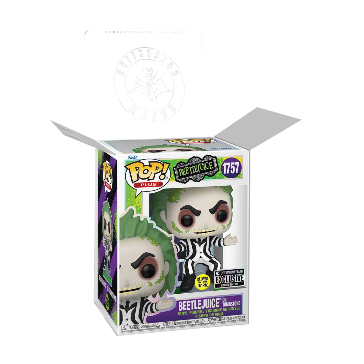 Beetlejuice on Tombstone Funko Pop! Plus - Approx. 4 1/2" Glows In The Dark Entertainment Earth Exclusive Collectible Vinyl Figure #1757 with Display