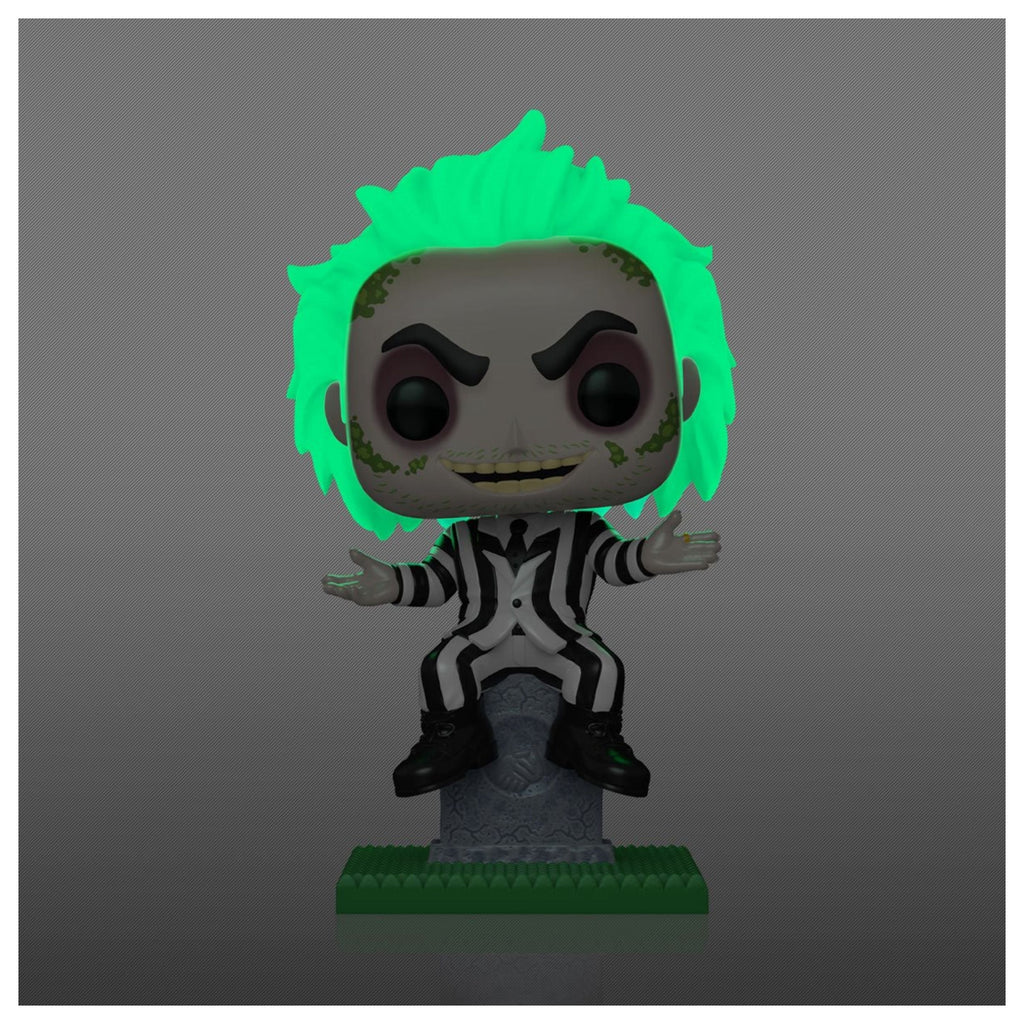 Beetlejuice on Tombstone Funko Pop! Plus - Approx. 4 1/2" Glows In The Dark Entertainment Earth Exclusive Collectible Vinyl Figure #1757 with Display