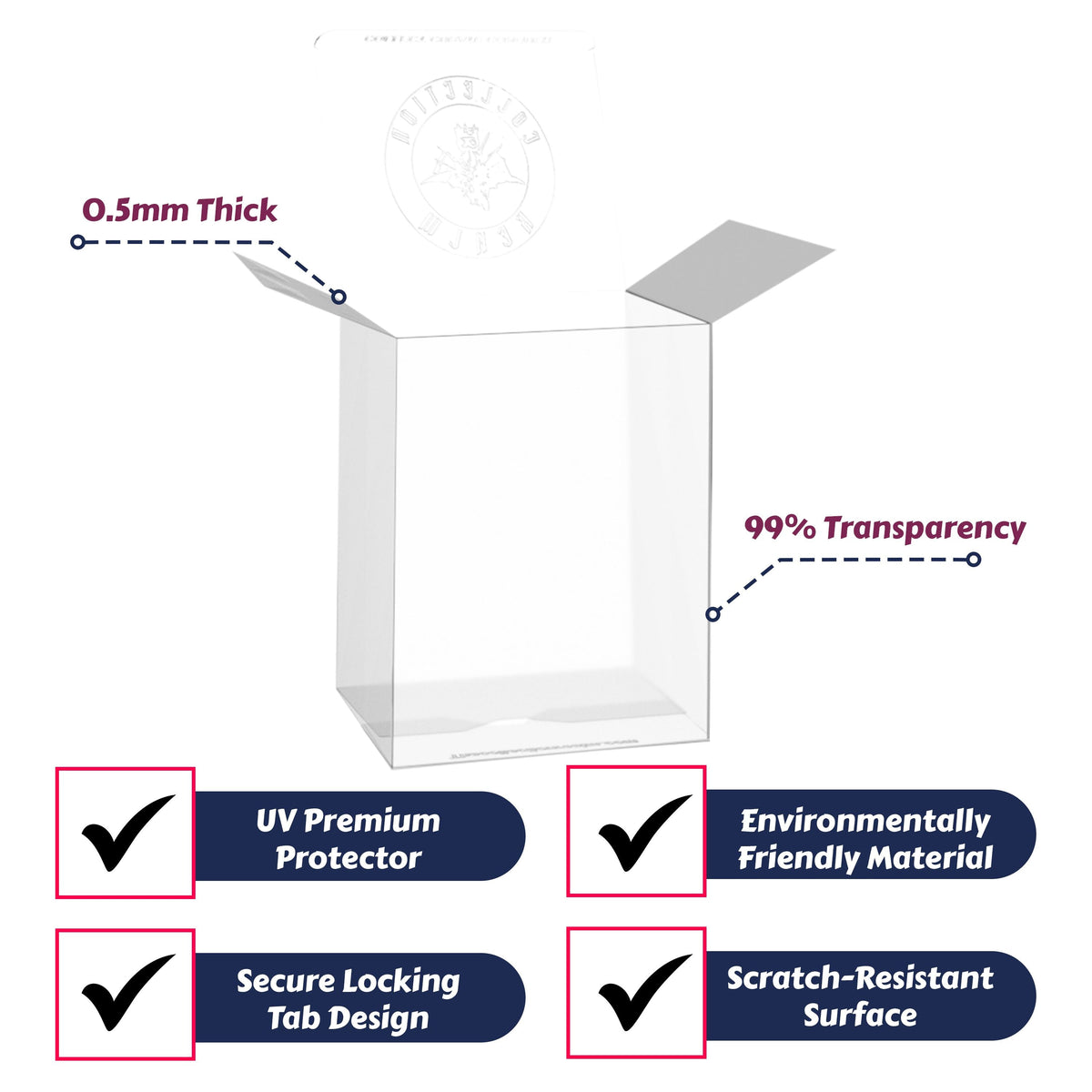 100-Pack Crystal Clear Vinyl Figure Protectors Compatible with 4-Inch Collectibles – Heavy-Duty Display Cases with 0.5mm Thickness for Water, Dust &