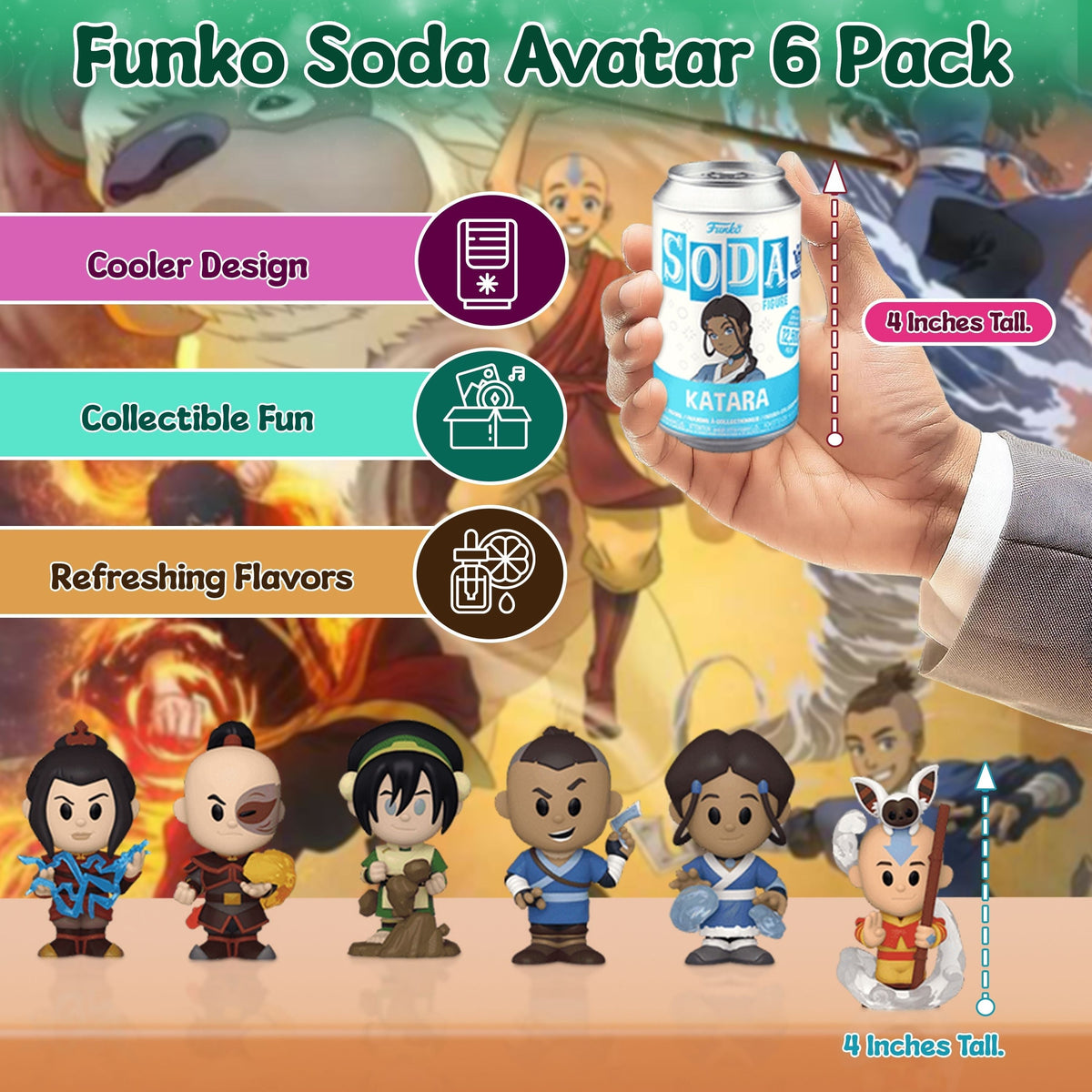 Avatar Funko Soda! The Last Air Bender - 6-Piece Set of Approx. 4" Vinyl Figures in Collectible Soda Cans (Chance of 1 Chase Variant) with an 8"