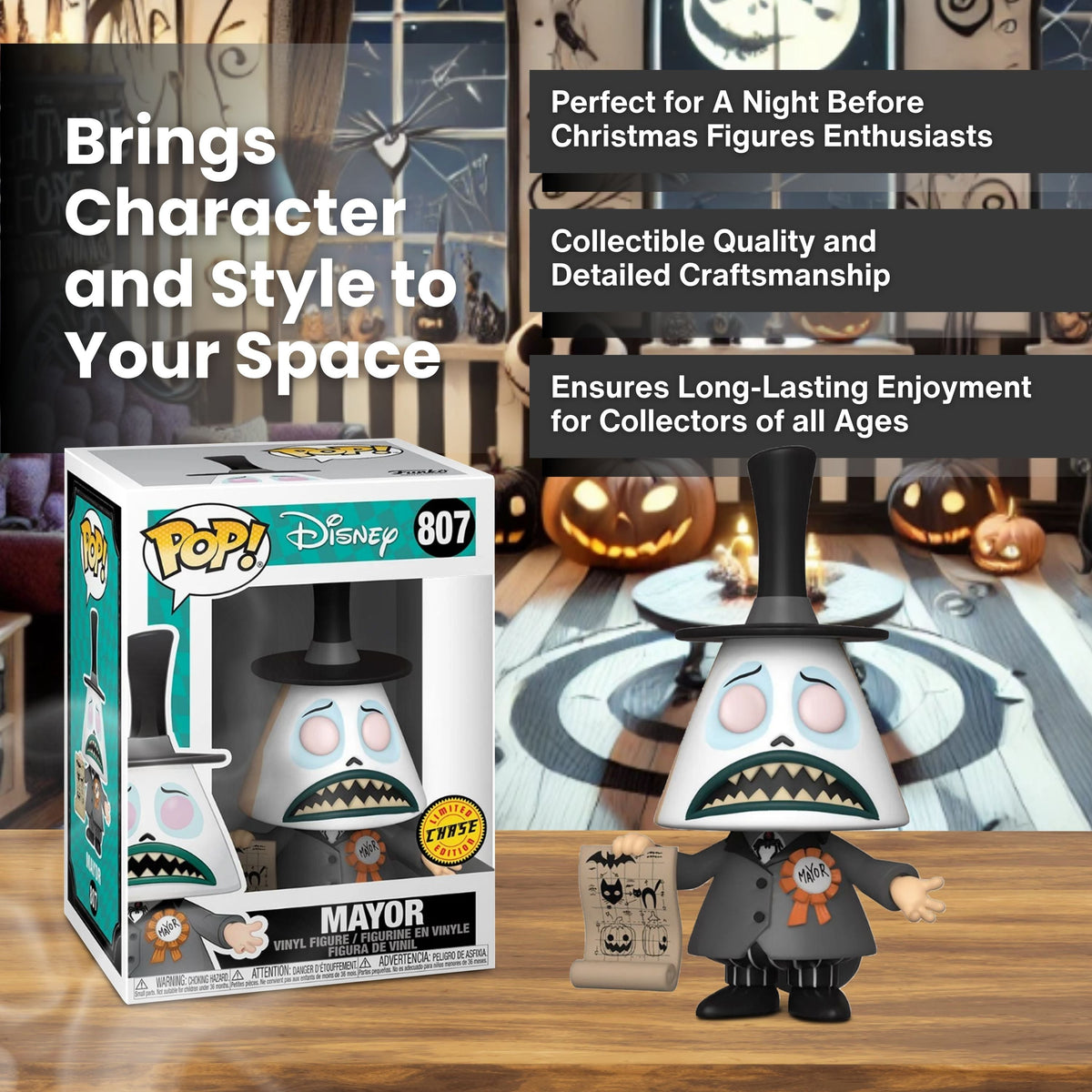 Mayor with Megaphone Funko Pop! Disney: The Night Before Christmas - Approx.3 3/4" Collectible Chase Limited Edition Vinyl Figure #807 with Display
