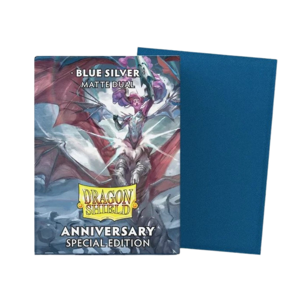 Dragon Shield Dual Matte Sleeves Blue & Silver 100 ct – 25th Anniversary Special Edition, Matte Dual Card Sleeves with Silver Interior, Standard Size