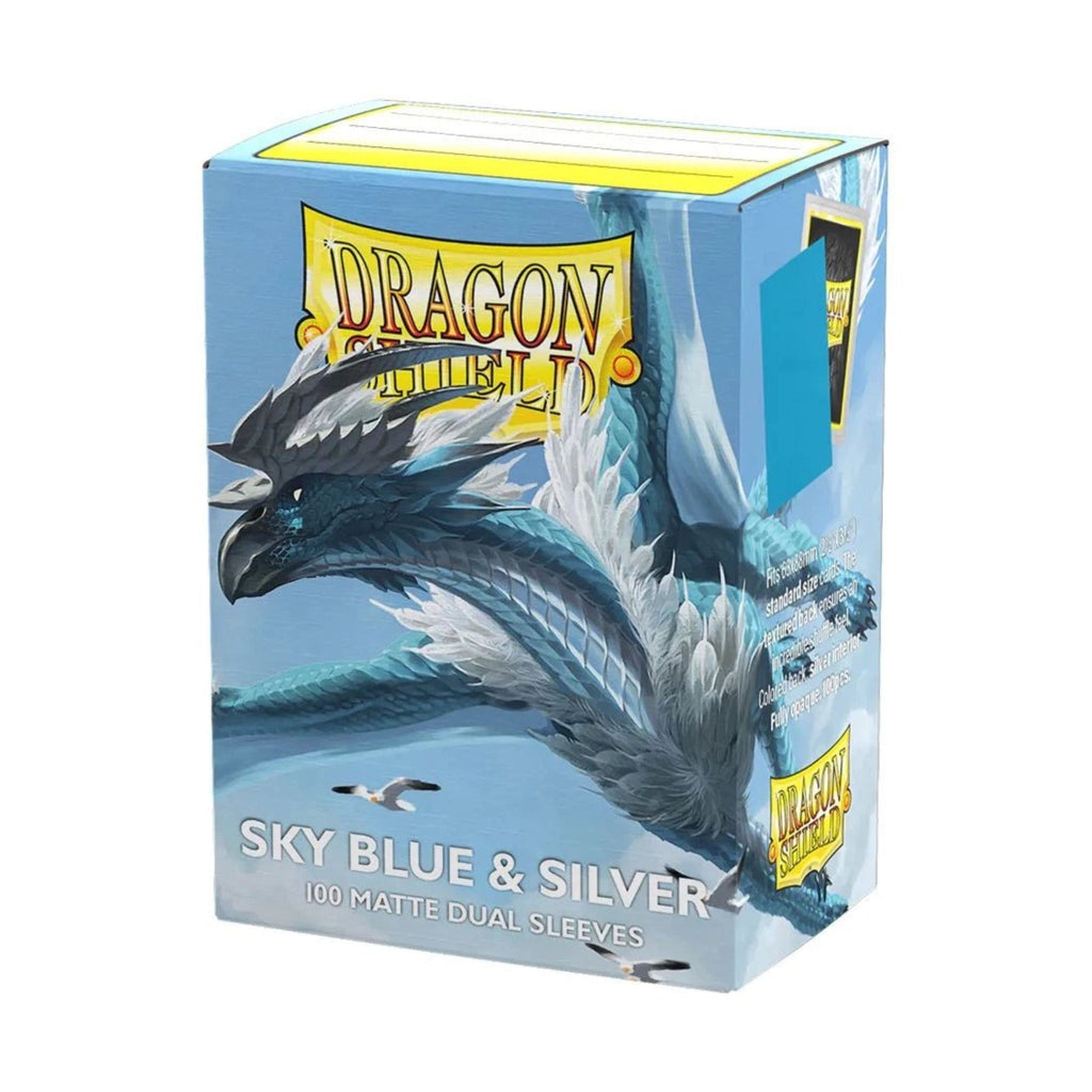 Dragon Shield Dual Matte Sleeves Sky Blue & Silver 100 Count Standard Size Card Sleeves for Trading Cards MTG Pokémon Lorcana Flesh and Blood – Matte