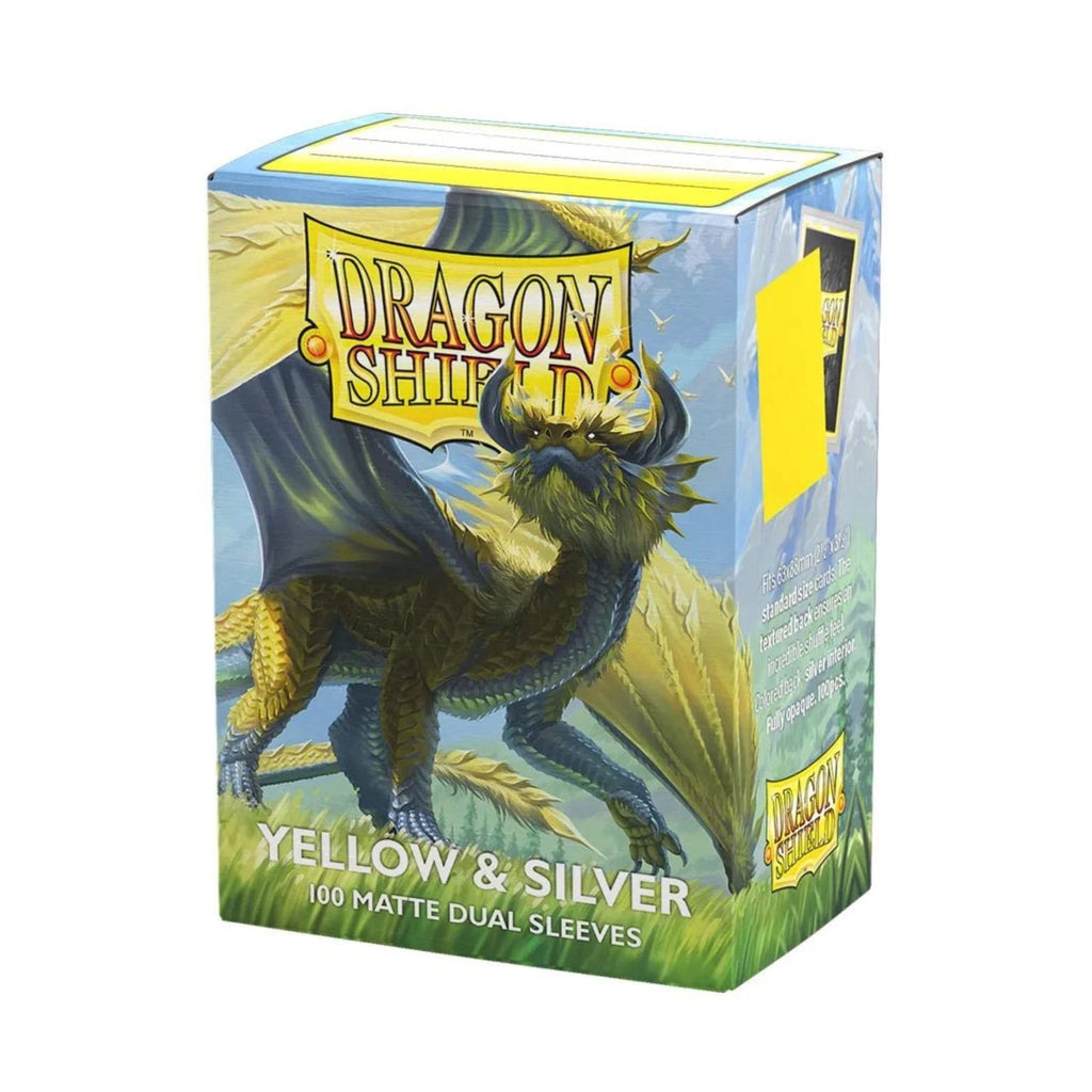Dragon Shield Dual Matte Sleeves Yellow & Silver 100 ct – Premium Trading Card Sleeves, Matte Texture, Fully Opaque, Standard Size (63x88 mm) for MTG