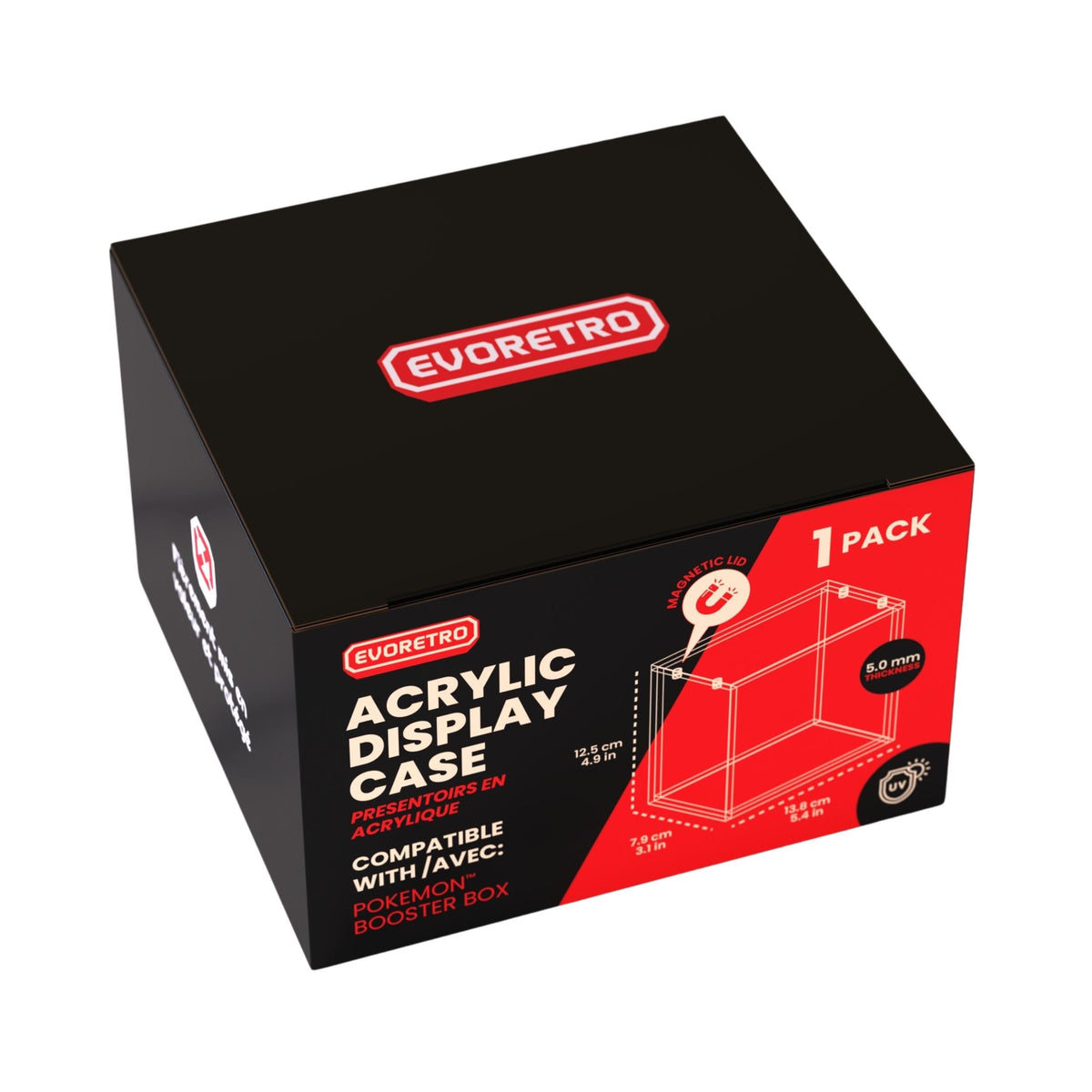 ER Acrylic Pokémon Booster Box Case with Magnetic Lid - 5mm Thick Clear UV Protection Display Case for Sealed Booster Packs - Durable Storage for