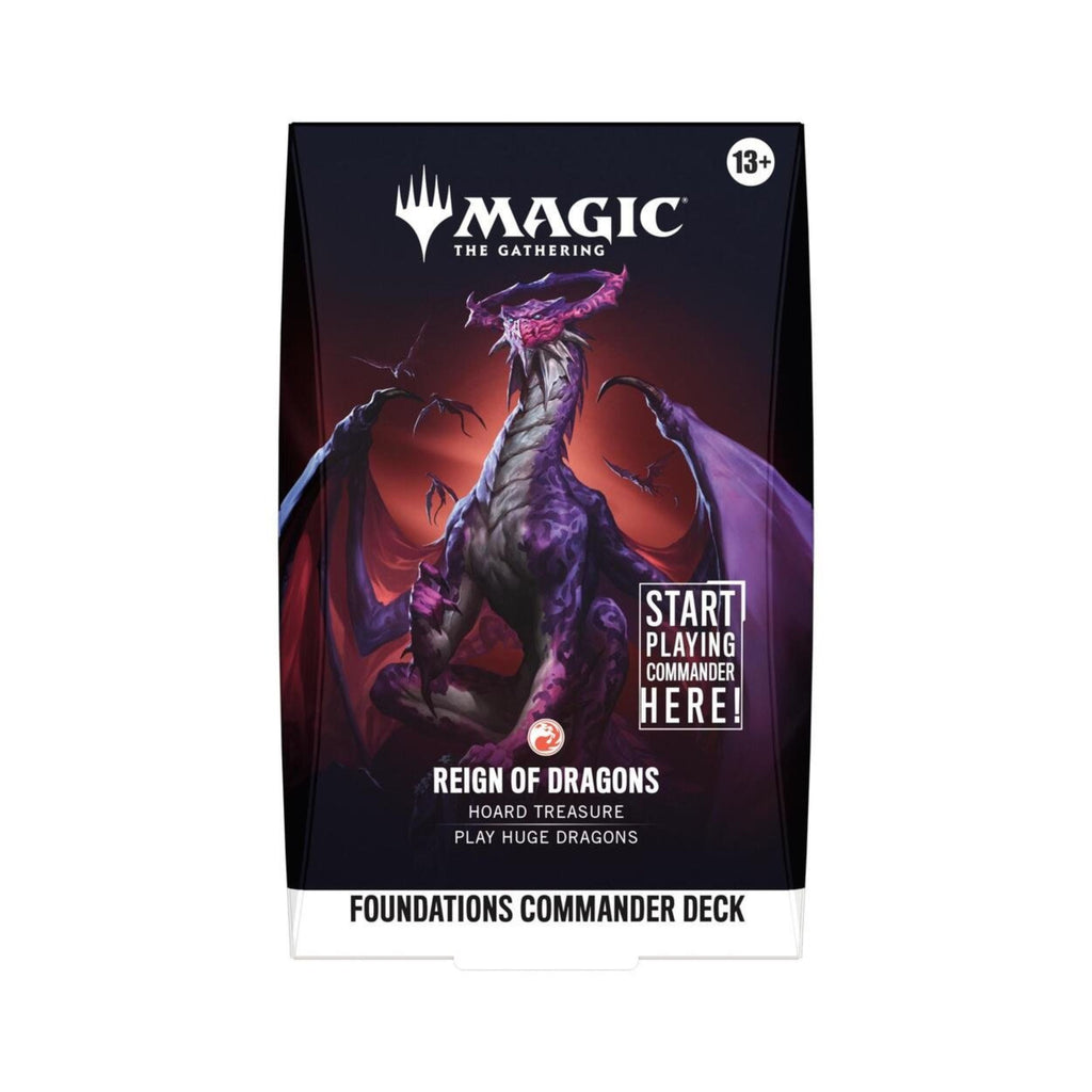 Magic The Gathering Foundations Commander Deck Reign of Dragons – Ready-to-Play 100-Card MTG Commander Deck with Foil Card, Tokens, Deck Box &