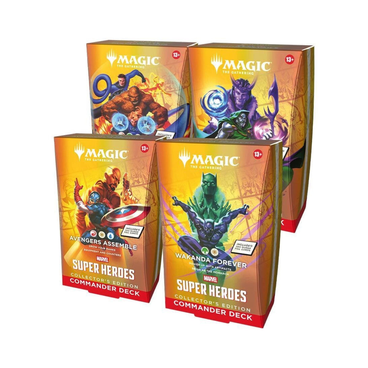 MTG Marvel Super Heroes Collector’s Edition Commander Deck Case – 4 Ready-to-Play Magic: The Gathering Decks with Surge Foil Cards & Exclusive New