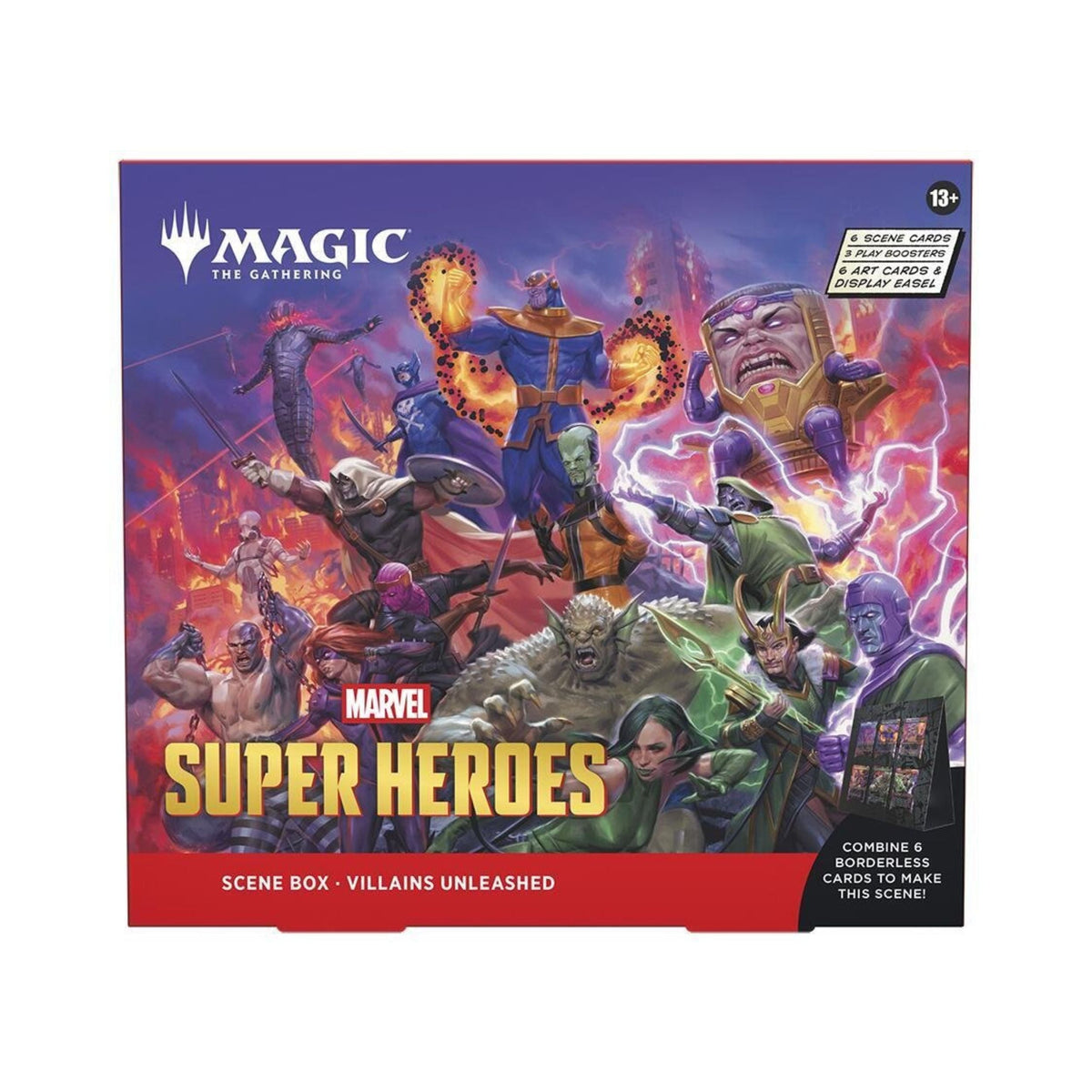 MTG Marvel Super Heroes Scene Box - Villains Unleashed | Foil & Art-Only Cards, Play Boosters, Display Easel for Collectors & Deck Builders