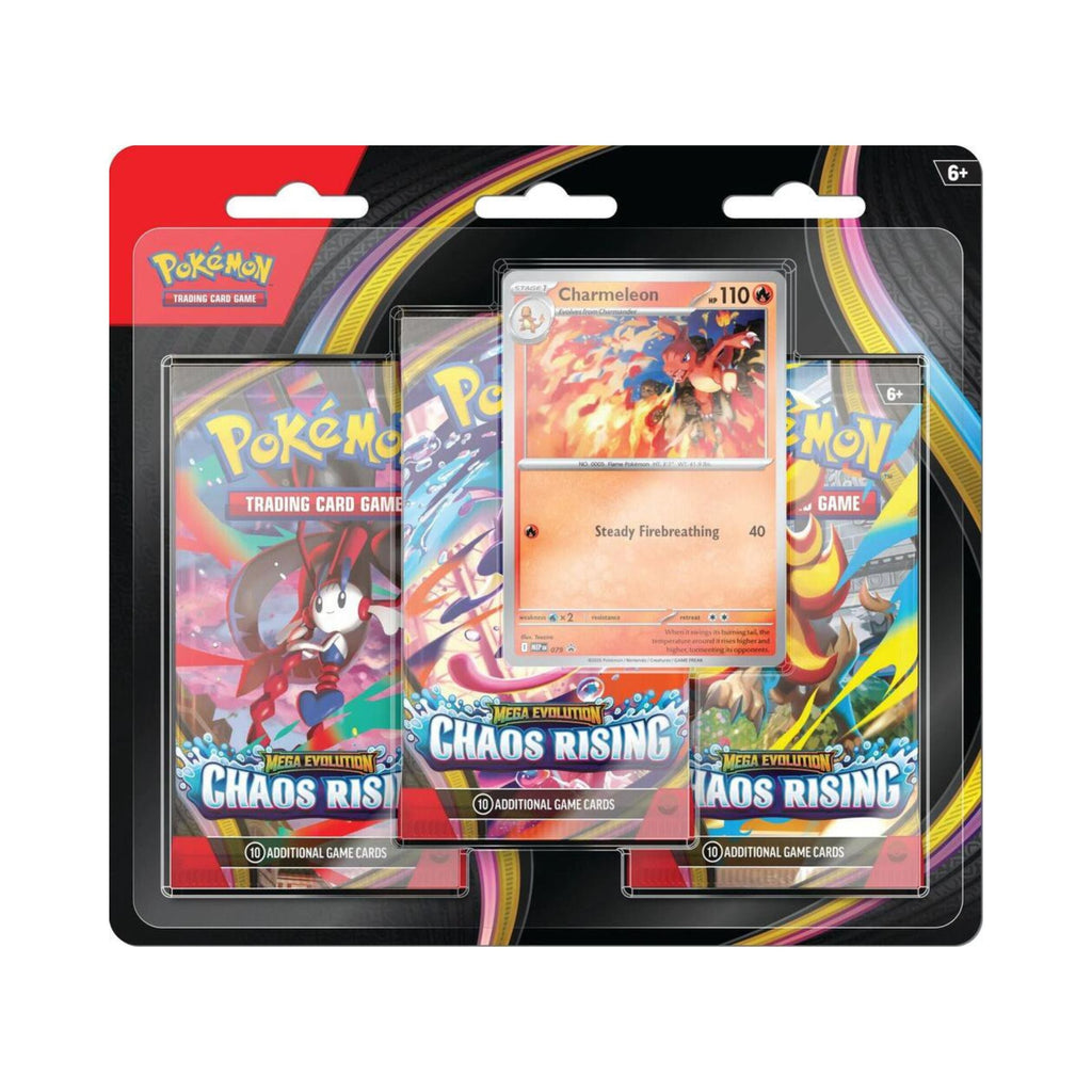 Pokémon TCG Chaos Rising 3-Pack Blister Charmeleon ME04 – Chaos Rising Expansion, 3 Booster Packs with Charmeleon Promo Card, Collectible Trading Card