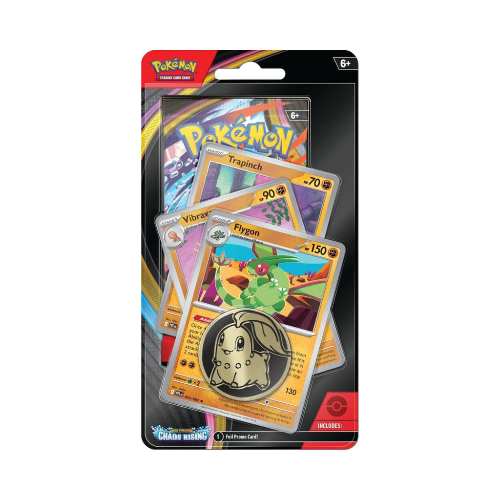 Pokémon TCG Chaos Rising Premium Checklane Blister Flygon Line ME04 – Chaos Rising Expansion, Premium Booster Pack with Flygon Promo Card, Collectible