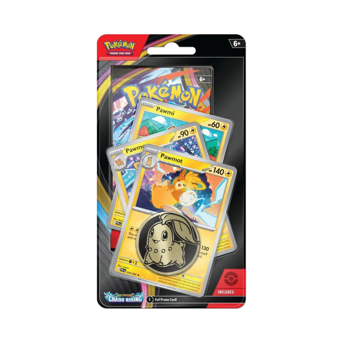 Pokémon TCG Chaos Rising Premium Checklane Blister Pawmot Line ME04 – Chaos Rising Expansion, Premium Booster Pack with Pawmot Promo Card, Collectible