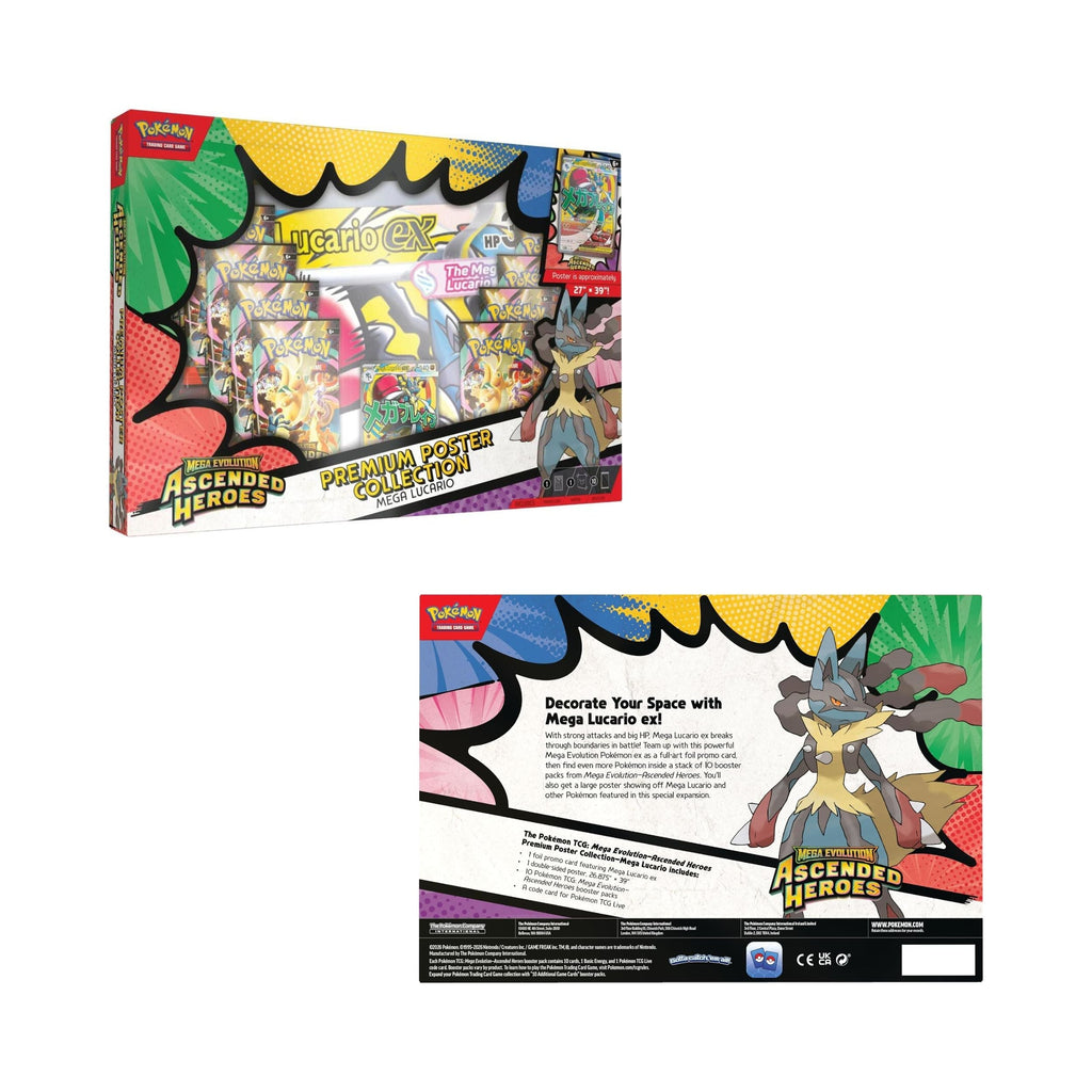 Pokemon TCG Mega Evolutions Ascended Heroes Premium Poster Collection – Mega Lucario EX, 10 Booster Packs, Foil Promo Card & Large Poster