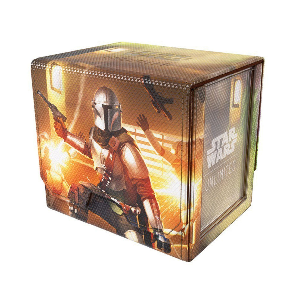 Star Wars Unlimited Deck Pod The Mandalorian & Grogu, Premium Deck Box with UV-Protected Slide Card Case, 60-Card Double-Sleeved Deck Holder, Token