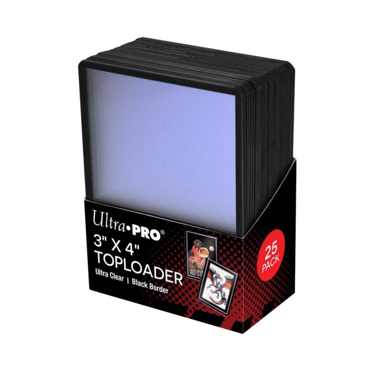 Ultra PRO 3" x 4" Black Border Toploader for Standard Size Trading Cards, Rigid Protective Card Holders, Premium Display & Storage, 25 Count
