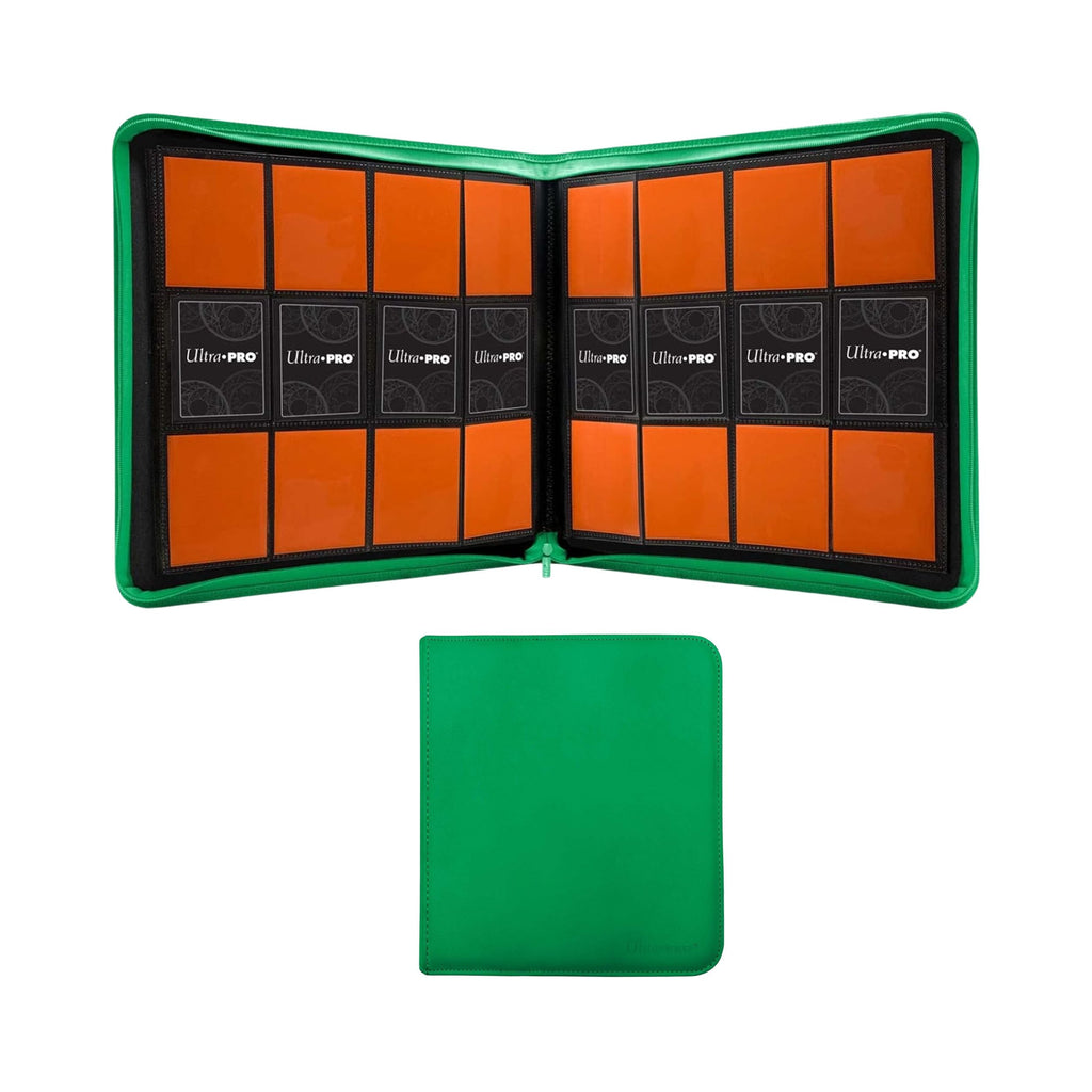 Ultra Pro 12-Pocket Zippered PRO-Binder – Green | Holds 480 Cards | Side-Loading Pockets | Acid-Free & Non-PVC | Trading Card Storage Album