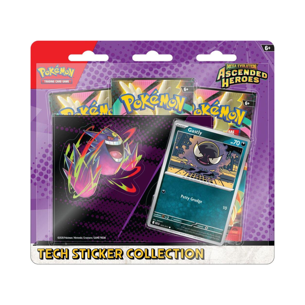 Pokemon TCG Mega Evolution Ascended Heroes Tech Sticker Collection - Gastly Foil Promo Card, Booster Packs, and Trading Cards for Collectible Card