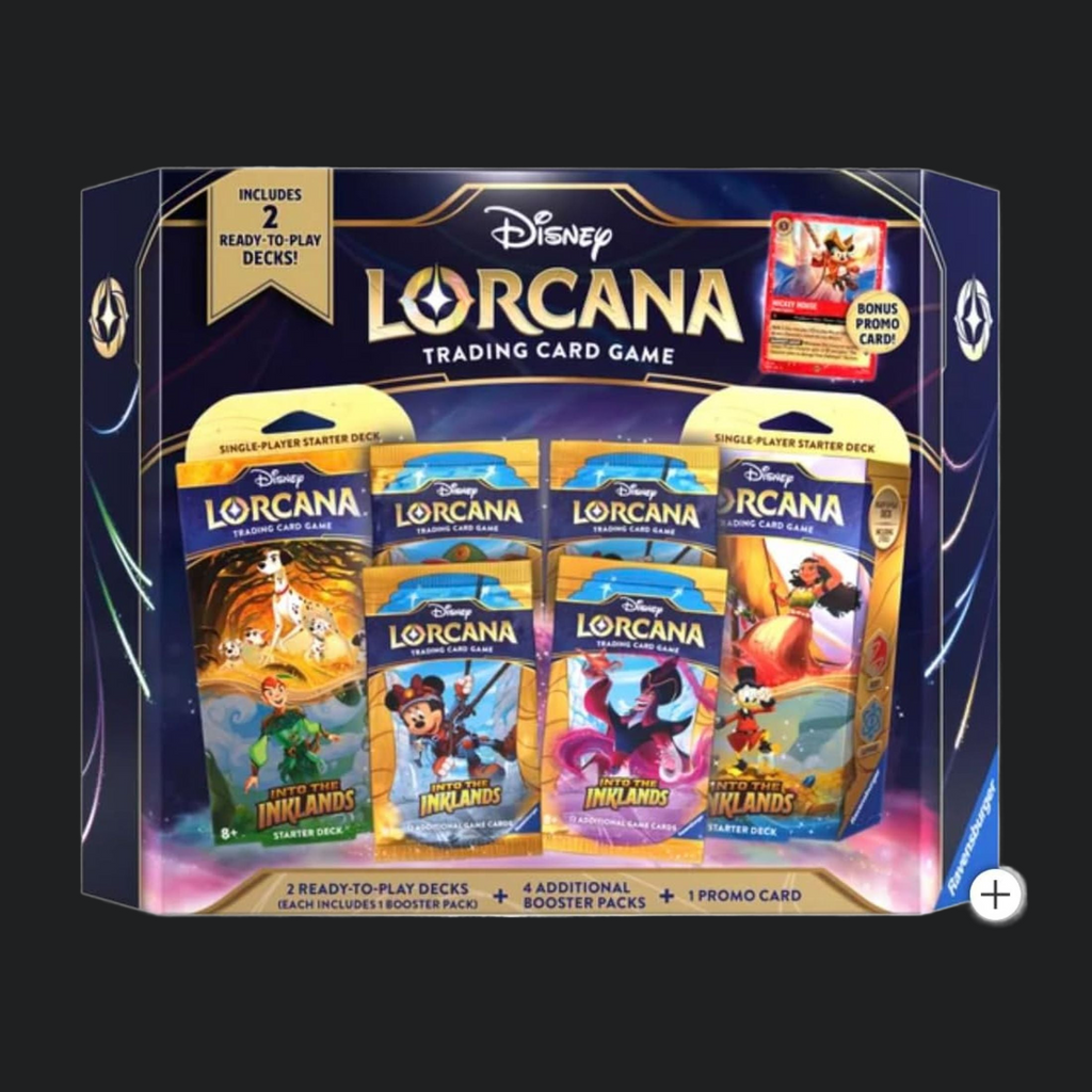 Disney Lorcana Trading Card Game - Into The Inklands - 2 Ready to Play Decks + 4 Additional Booster Packs + 1 Promo Card