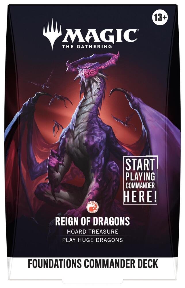 Magic The Gathering Foundations Commander Deck Reign of Dragons – Ready-to-Play 100-Card MTG Commander Deck with Foil Card, Tokens, Deck Box &