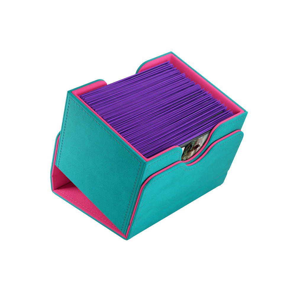 Gamegenic Sidekick 100+ XL Teal/Pink Card Deck Box, Extra Large Convertible Card Holder for 100 Double-Sleeved Cards, Commander Deck Storage