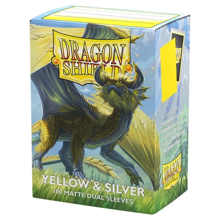 Dragon Shield Dual Matte Sleeves Yellow & Silver 100 ct – Premium Trading Card Sleeves, Matte Texture, Fully Opaque, Standard Size (63x88 mm) for MTG