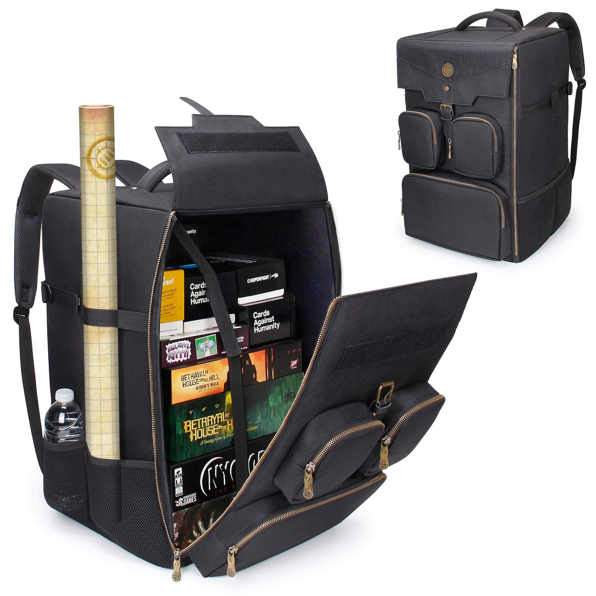 ENHANCE Board Game Backpack - Reinforced Rigid Board Game Storage with Padded Shoulder Straps, Carrying Handle, and Accessories Pockets for Dice