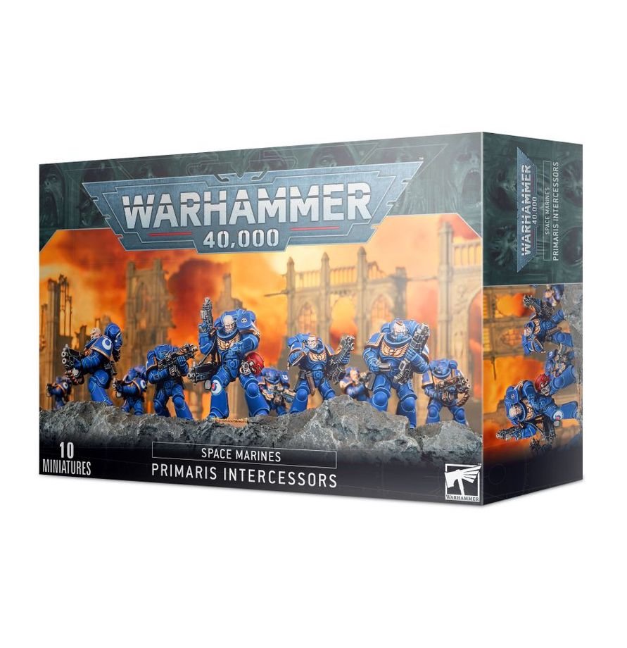Warhammer 40K Space Marines Primaris Intercessors Squad Miniatures Set – 10 Multi-Part Plastic Figures with Bolt Rifle Options, Mk X Tacticus Armour &