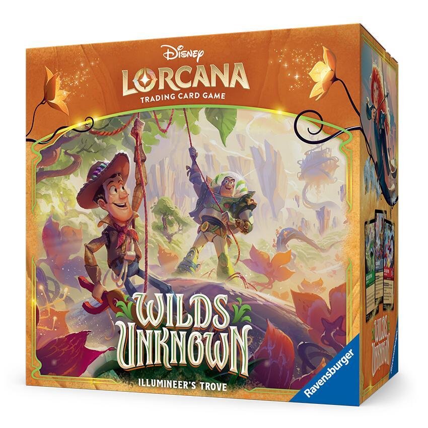 Disney Lorcana TCG: Wilds Unknown Illumineer’s Trove - Card Storage Box with 8 Booster Packs, 6 Dividers, Damage Counter Dice & Lore Counter - Trading