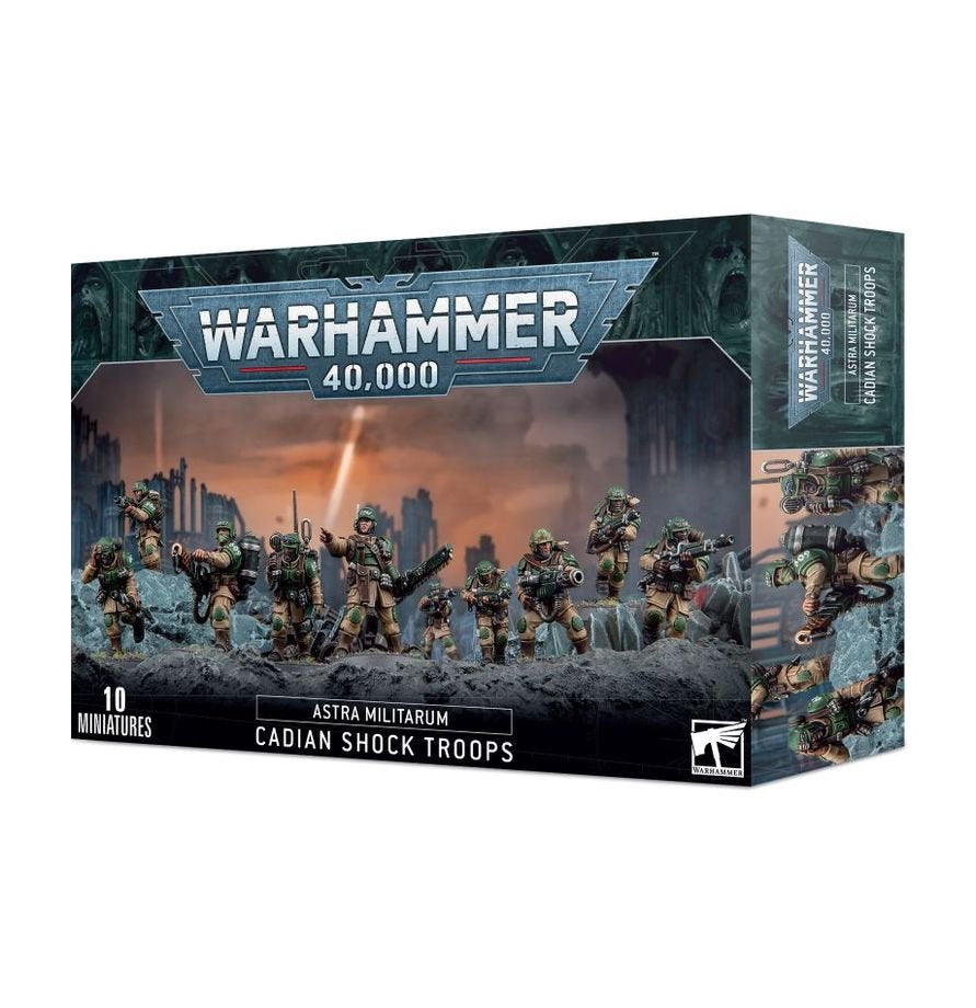 Warhammer 40,000 Astra Militarum Cadian Shock Troops – 10 Plastic Miniatures with Custom Weapons, 20+ Heads, Transfer Sheet & Bases for Astra