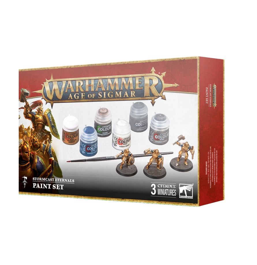 Warhammer Age of Sigmar Stormcast Eternals Paint Set – 3 Push-Fit Liberator Miniatures, 6 Citadel Paints & Starter Brush for Beginners and Hobby Fans