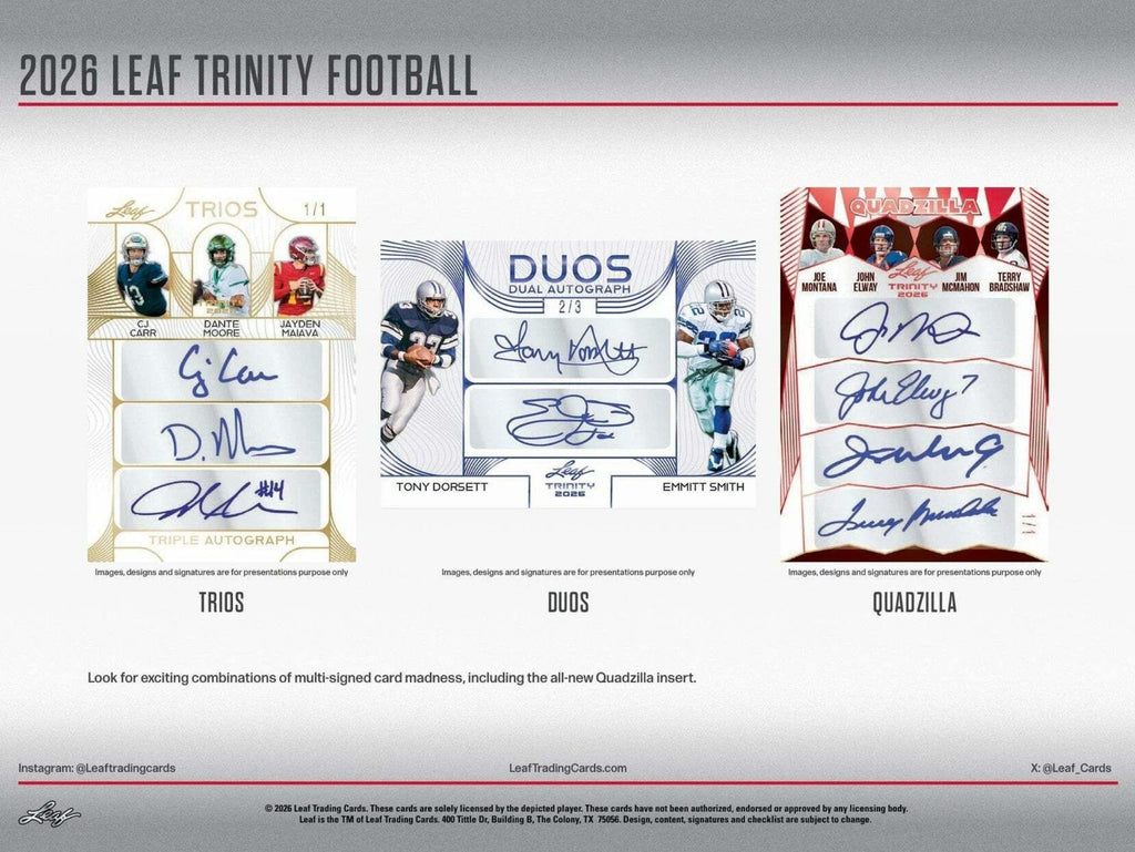 2026 Leaf Trinity Football Hobby Box, 7 Premium Autograph Cards Per Box, Base Steel Clear Autos, Rookie Auto Memorabilia, Jeremiah Smith Chase