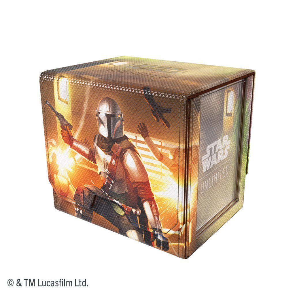 Star Wars Unlimited Deck Pod The Mandalorian & Grogu, Premium Deck Box with UV-Protected Slide Card Case, 60-Card Double-Sleeved Deck Holder, Token