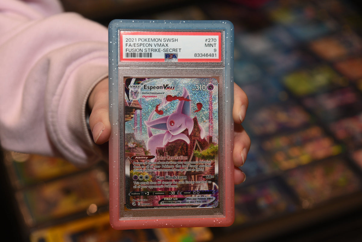 ER Bumper Slab PSA Gradient Blue Pink Glitter Protective Frame for Graded Trading Card Slabs