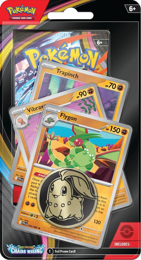 Pokémon TCG Chaos Rising Premium Checklane Blister Flygon Line ME04 – Chaos Rising Expansion, Premium Booster Pack with Flygon Promo Card, Collectible