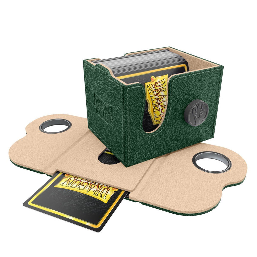 Dragon Shield Dragon Lock System Deck Box 100+ Green & Sand – Secure Magnetic Card Storage Case with Display Window, Holds 130 Single Sleeved Cards
