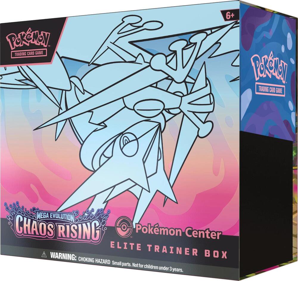 Pokémon TCG Chaos Rising Pokémon Center Elite Trainer Box ME04 – Chaos Rising Expansion, ETB with Booster Packs, Card Sleeves, Dice & Collectible