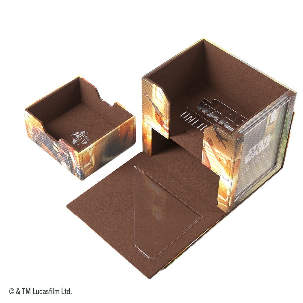 Star Wars Unlimited Deck Pod The Mandalorian & Grogu, Premium Deck Box with UV-Protected Slide Card Case, 60-Card Double-Sleeved Deck Holder, Token