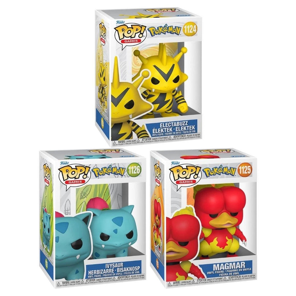 Pokemon Wave 22 Funko Pop! Games - Set of 3 (Electabuzz #1124, Magmar #1125, and Ivysaur #1126) Collectible Vinyl Figures