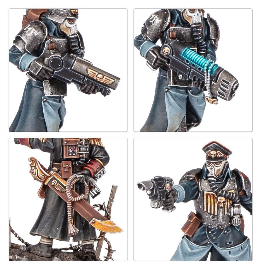 Warhammer 40K Astra Militarum Krieg Command Squad Miniatures Kit – Lord Commissar & Veteran Krieg Guardsmen – 7 Plastic Figures with Custom Weapon