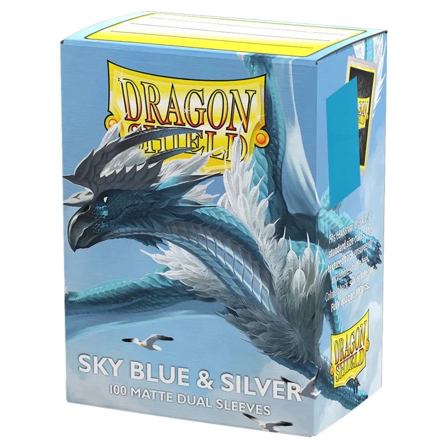 Dragon Shield Dual Matte Sleeves Sky Blue & Silver 100 Count Standard Size Card Sleeves for Trading Cards MTG Pokémon Lorcana Flesh and Blood – Matte