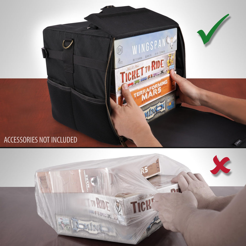 ENHANCE Board Game Shoulder Bag - Reinforced Board Game Storage with Padded Shoulder Strap and Accessories Pockets for Dice, Cards, More - Carrier