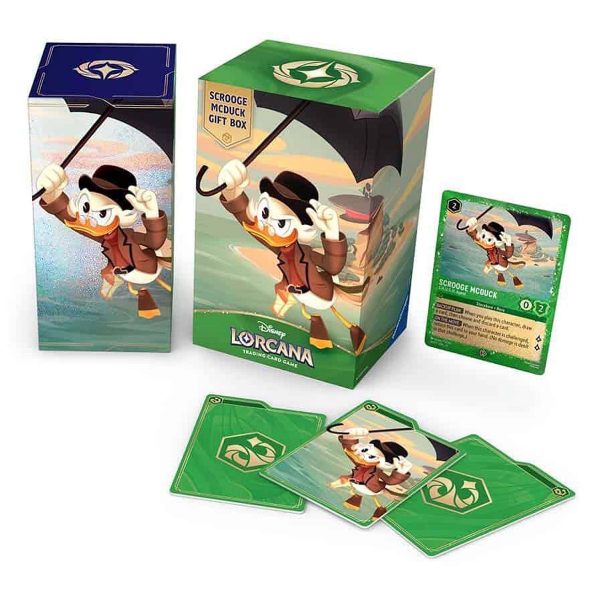Disney Lorcana Set 11 Winterspell Scrooge McDuck Gift Set with Exclusive Foil Promo Card, Booster Packs & Storage Box for 250 Sleeved Cards, Disney