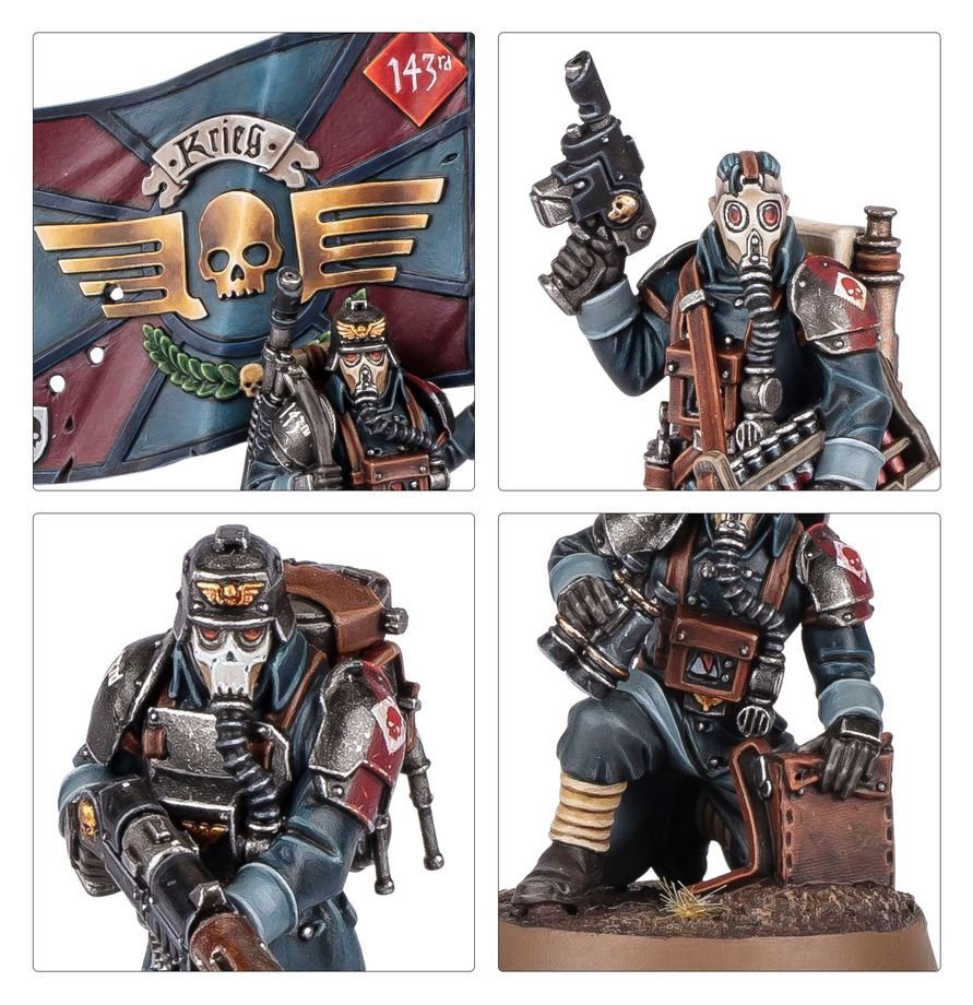 Warhammer 40K Astra Militarum Krieg Command Squad Miniatures Kit – Lord Commissar & Veteran Krieg Guardsmen – 7 Plastic Figures with Custom Weapon