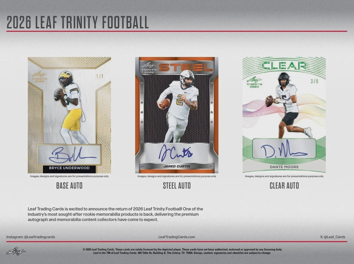2026 Leaf Trinity Football NFL Factory Sealed 8 Box Hobby Jumbo Case