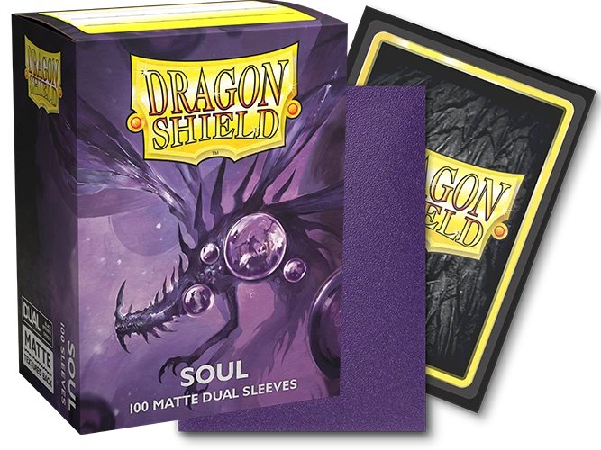 Dragon Shield Dual Matte Sleeves Soul 100ct – Metallic Purple Card Sleeves with Black Interior, Opaque TCG Deck Protectors, Durable Arcane Tinmen