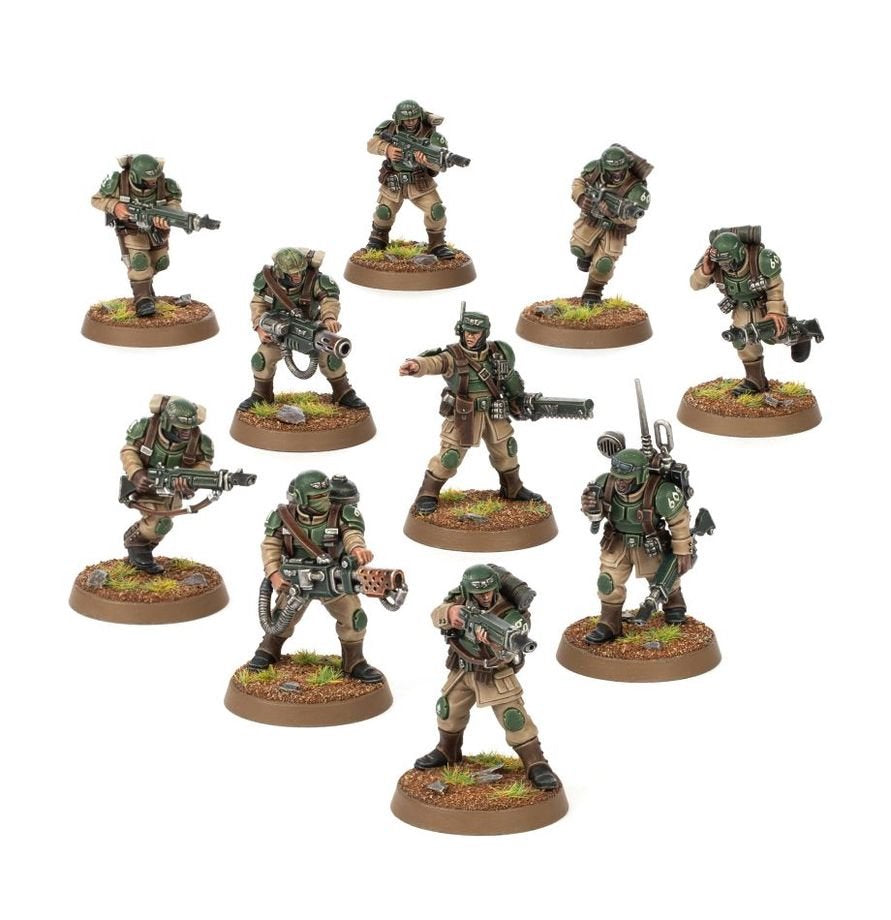 Warhammer 40,000 Astra Militarum Cadian Shock Troops – 10 Plastic Miniatures with Custom Weapons, 20+ Heads, Transfer Sheet & Bases for Astra