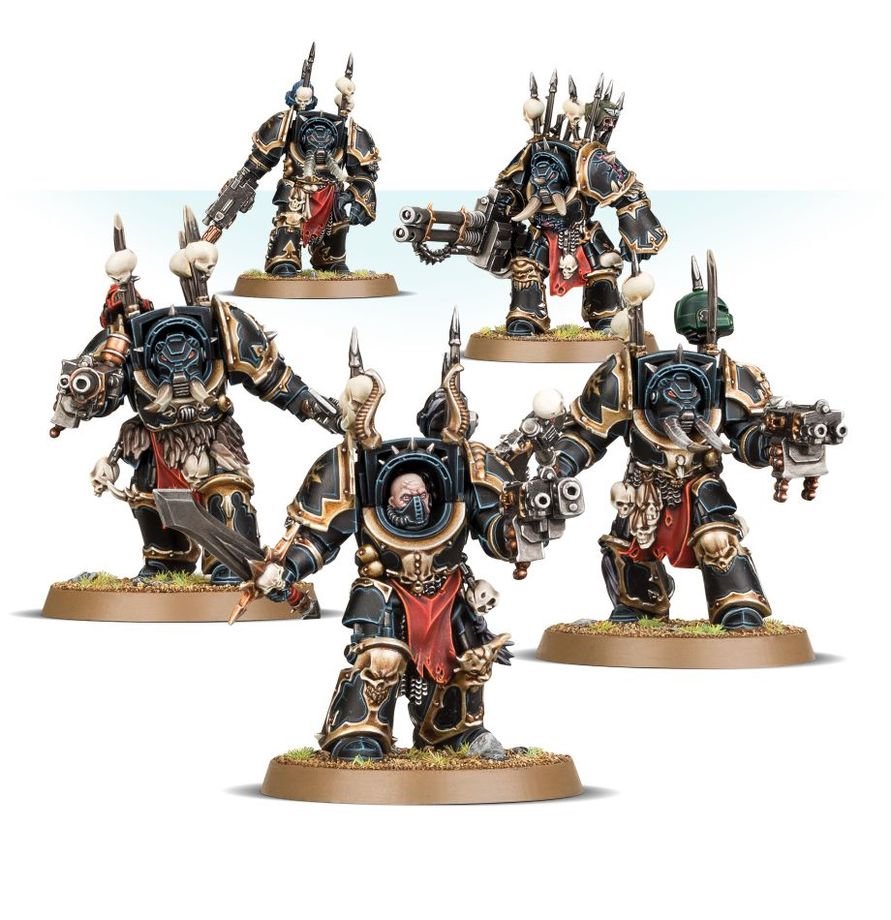 Warhammer 40,000 Chaos Space Marines Terminator Squad – 5 Chaos Terminators Miniatures with Customisable Weapons & Transfer Sheet – Plastic Model Kit