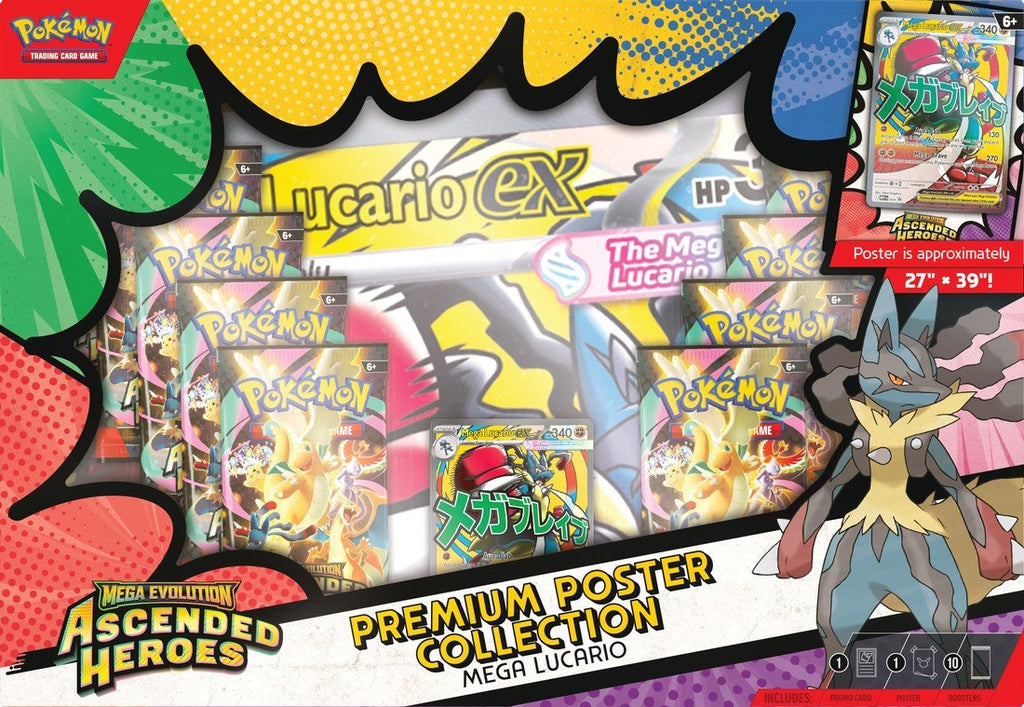 Pokemon TCG Mega Evolutions Ascended Heroes Premium Poster Collection – Mega Lucario EX, 10 Booster Packs, Foil Promo Card & Large Poster