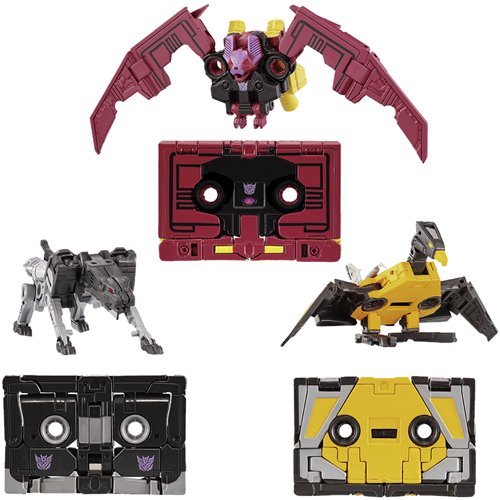 Hasbro Transformers Ravage, Buzzsaw & Ratbat Figure Set – Decepticon Cassette Collectibles, Convertible Action Figures with Display Cases, Original