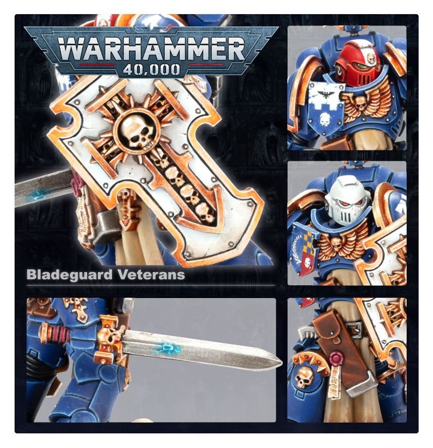 Warhammer 40,000 Space Marines Bladeguard Veteran Squad – 3 Plastic Miniatures with Power Swords & Storm Shields, Customizable Warhammer 40K Model Kit